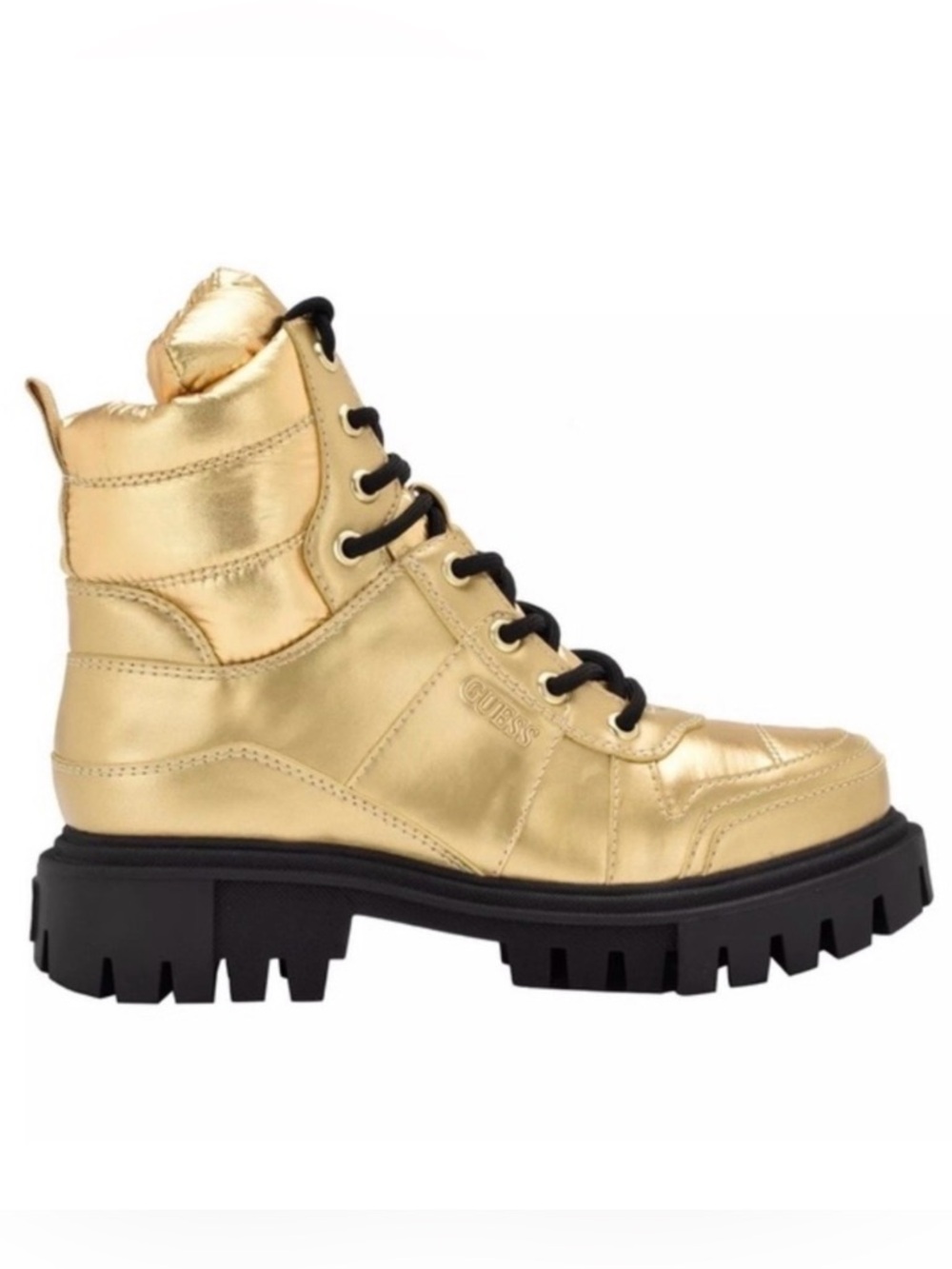 GUESS Tisley Metallic Gold Combat Boots Lug Sole Platform 7.5‎ NWT Grunge Glam